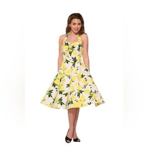 HEARTS & ROSES Pinup Lemon Midi Swing Dress